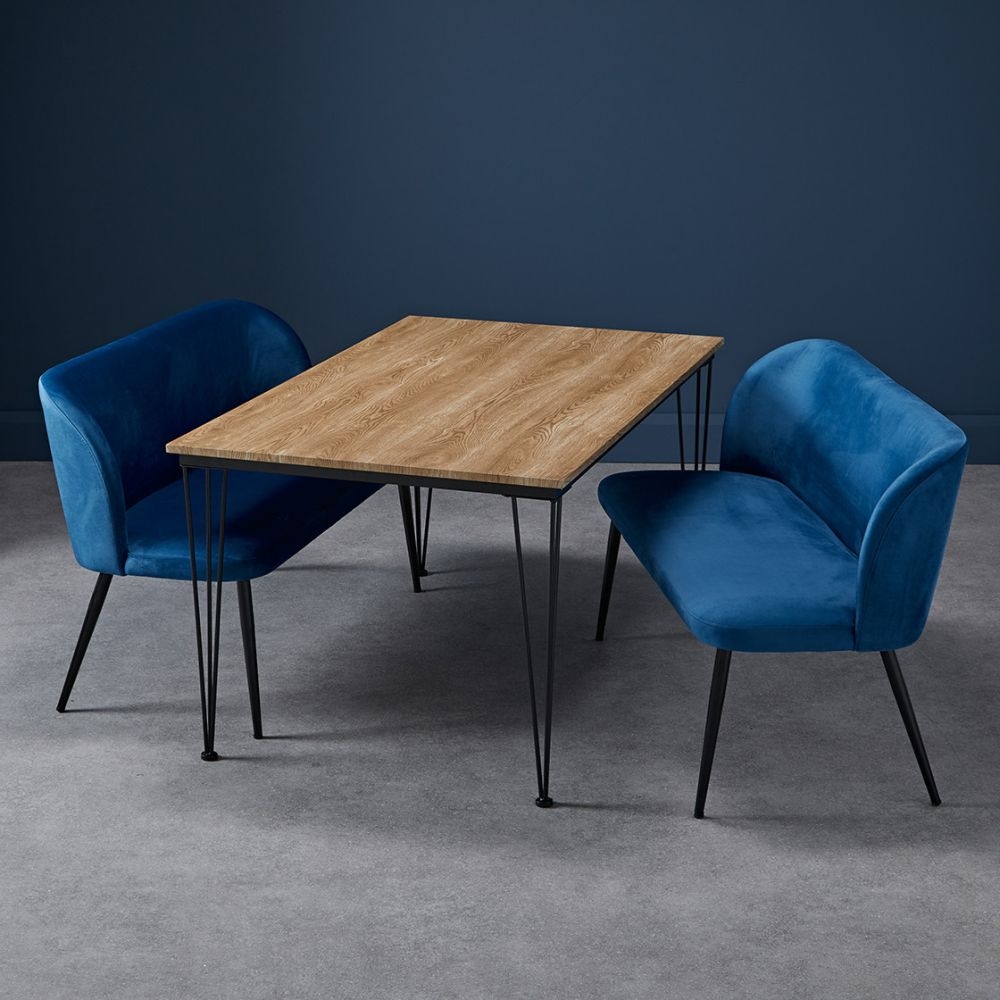 Product photograph of Zara Blue Velvet Fabric Dining Bench With Backrest from Choice Furniture Superstore.