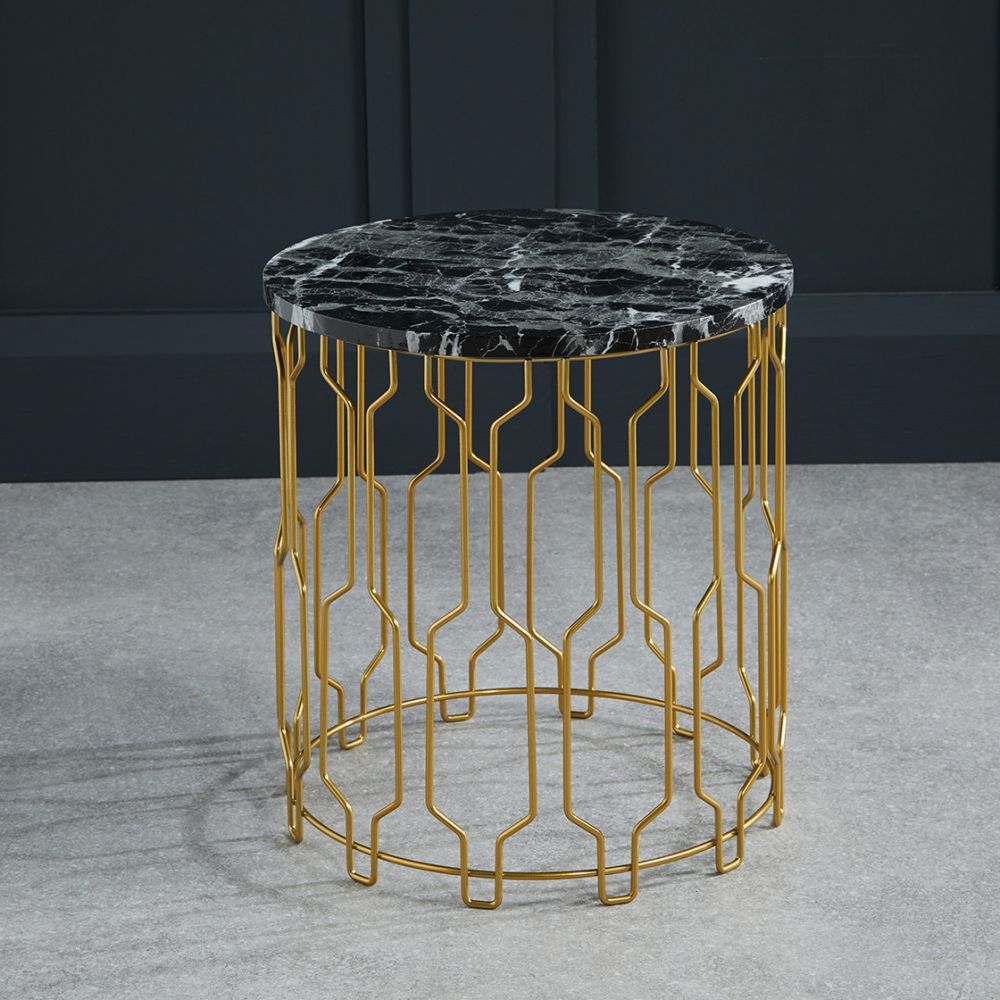 Product photograph of Grace Black Marble Effect Round End Table from Choice Furniture Superstore.