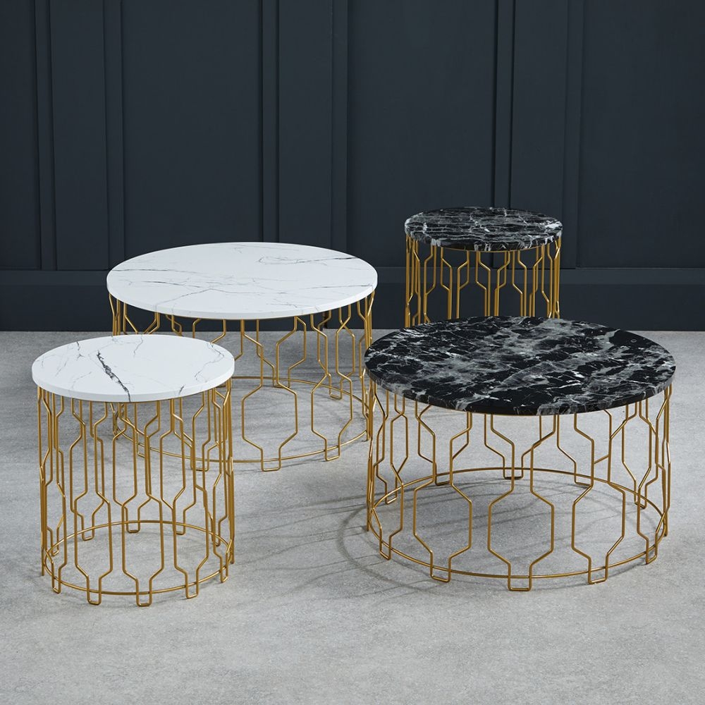Product photograph of Grace Black Marble Effect Round End Table from Choice Furniture Superstore.