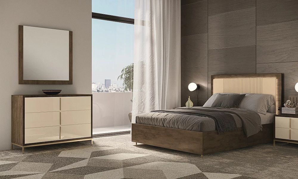 Product photograph of Meridian Brown Italian Storage Bed With Beige Faux Leather Headboard from Choice Furniture Superstore.
