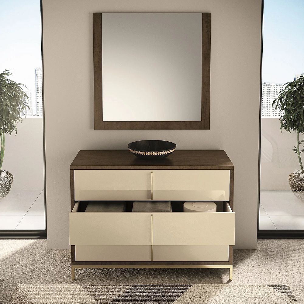 Product photograph of Meridian Glossy Ivory And Brown 3 Drawer Italian Chest from Choice Furniture Superstore.