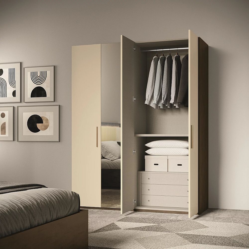 Product photograph of Meridian Glossy Ivory And Brown Italian Wardrobe from Choice Furniture Superstore.