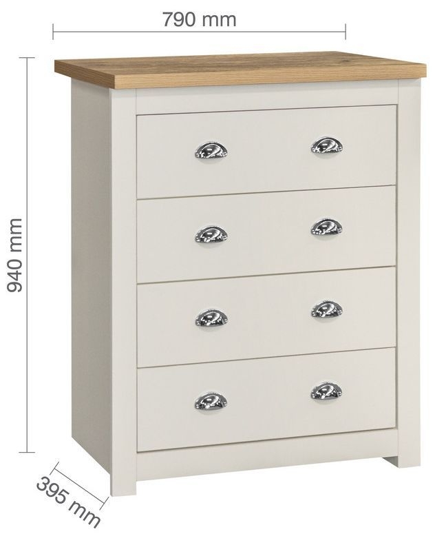 Product photograph of Highgate Cream And Oak Effect Chest - 4 Drawers from Choice Furniture Superstore.