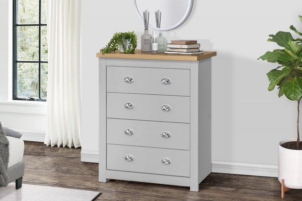 Product photograph of Highgate Grey And Oak Effect Chest - 4 Drawers from Choice Furniture Superstore.