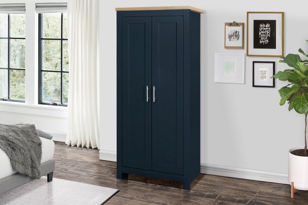 Product photograph of Highgate Blue And Oak Effect Wardrobe - 2 Doors from Choice Furniture Superstore.