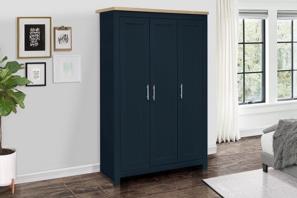 Product photograph of Highgate Blue And Oak Effect Wardrobe - 3 Doors from Choice Furniture Superstore.