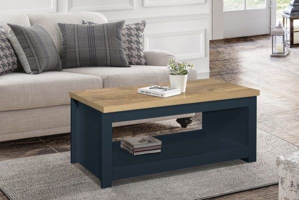 Product photograph of Highgate Blue And Oak Effect 105cm Coffee Table from Choice Furniture Superstore.