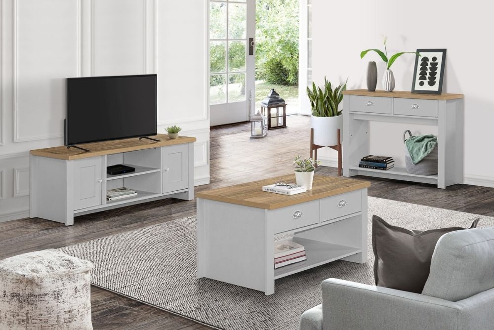 Product photograph of Highgate Grey And Oak Effect Coffee Table - 2 Drawers from Choice Furniture Superstore.