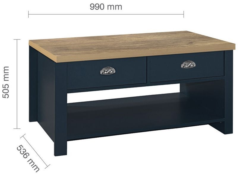 Product photograph of Highgate Blue And Oak Effect Coffee Table - 2 Drawers from Choice Furniture Superstore.