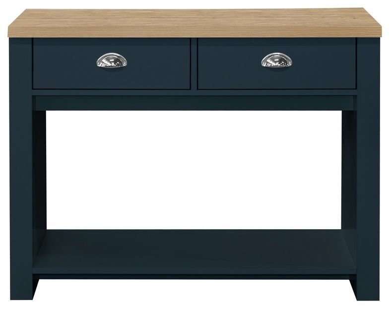 Product photograph of Highgate Blue And Oak Effect Console Table - 2 Drawers from Choice Furniture Superstore.