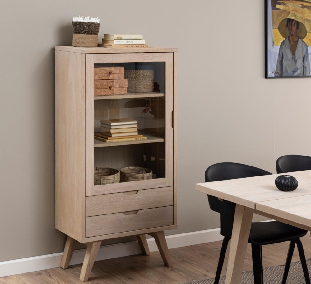 Product photograph of Anvik Oak 1 Door 2 Drawer Display Cabinet from Choice Furniture Superstore.