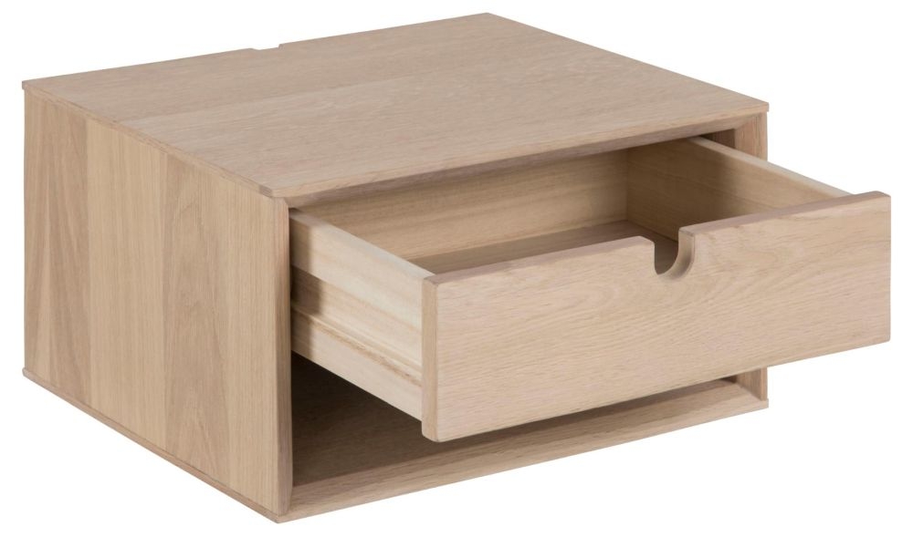 Product photograph of Clancy Oak 1 Drawer Wall Bedside Cabinet from Choice Furniture Superstore.