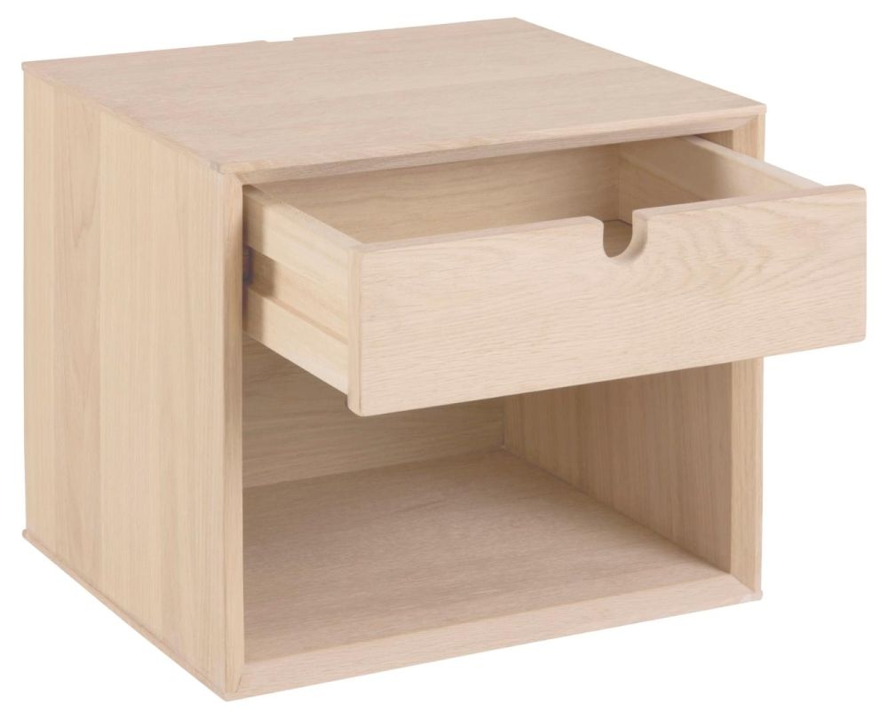 Product photograph of Clancy Oak 1 Drawer Wall Bedside Cabinet - Tall from Choice Furniture Superstore.