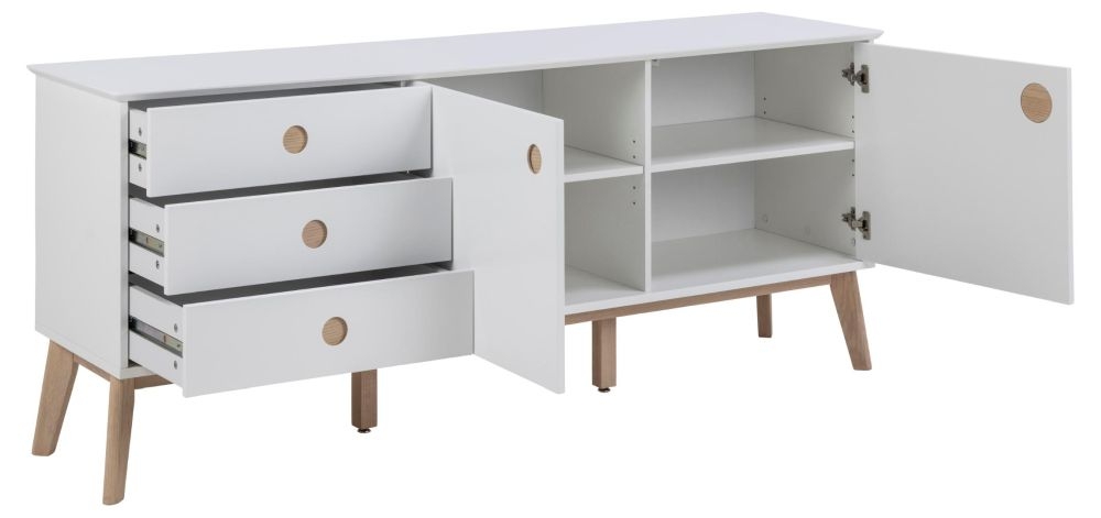 Product photograph of Clancy White 2 Door 3 Drawer Wide Sideboard from Choice Furniture Superstore.