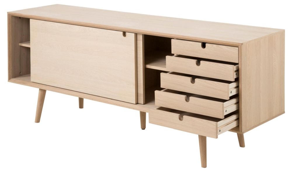 Product photograph of Clancy Oak 2 Door 5 Drawer Wide Sideboard from Choice Furniture Superstore.