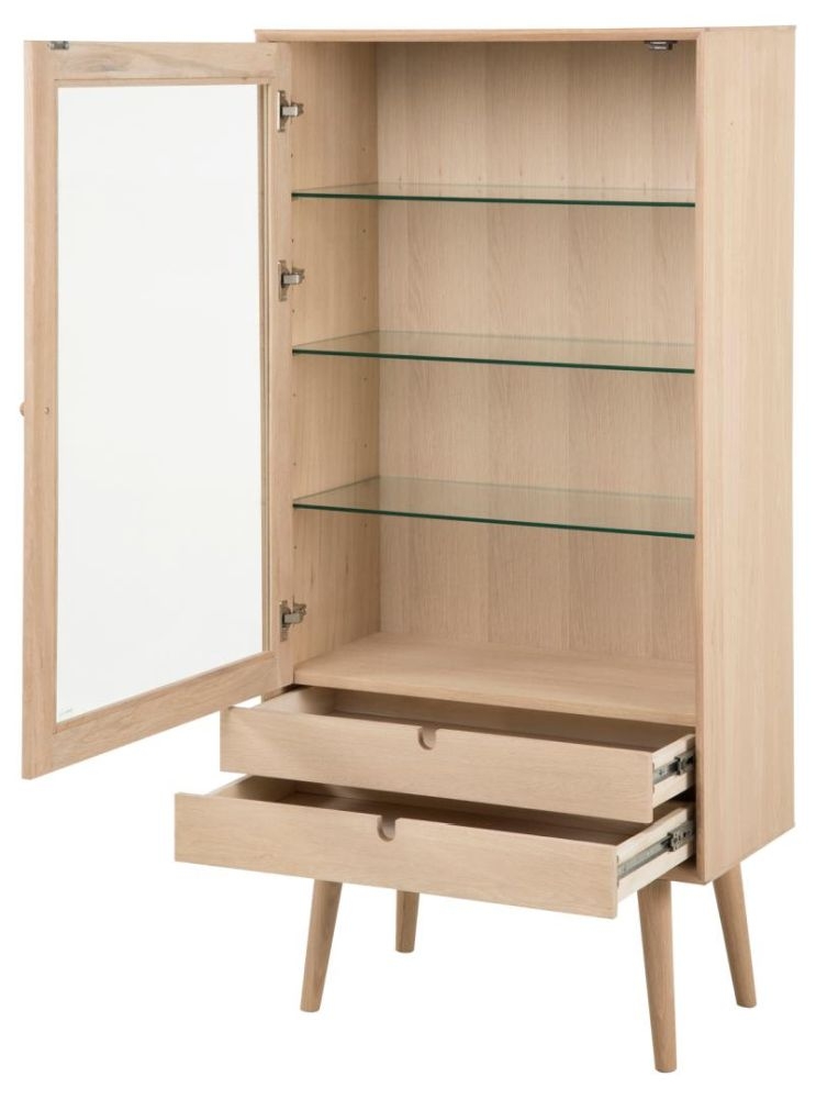 Product photograph of Clancy Oak 1 Door 2 Drawer Display Cabinet from Choice Furniture Superstore.