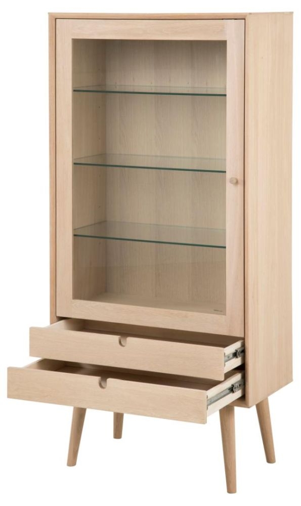 Product photograph of Clancy Oak 1 Door 2 Drawer Display Cabinet from Choice Furniture Superstore.