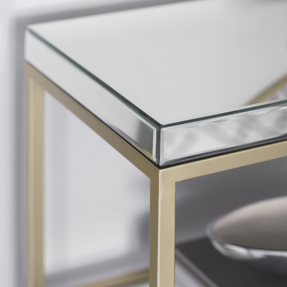 Product photograph of Clearance - Pippard Champagne And Mirrored Console Table - Fs180 from Choice Furniture Superstore.