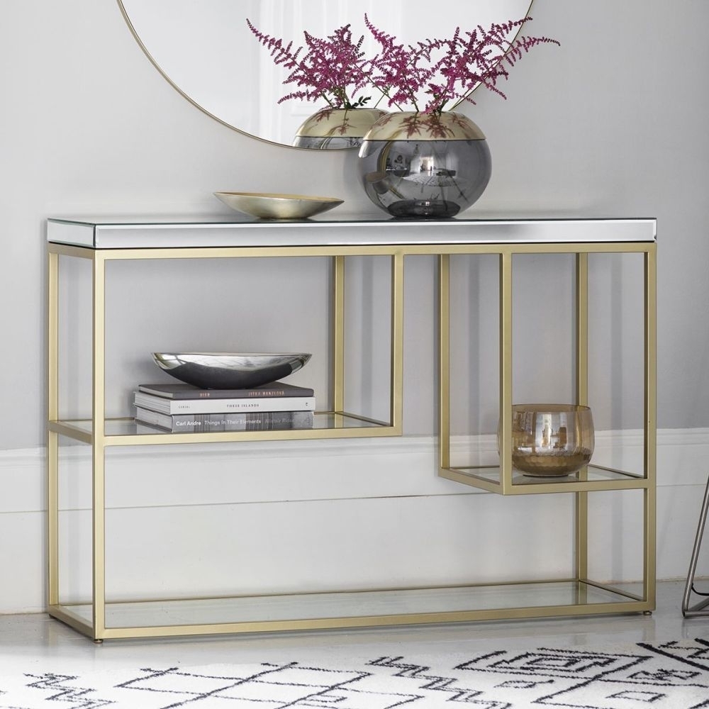 Product photograph of Clearance - Pippard Champagne And Mirrored Console Table - Fs180 from Choice Furniture Superstore.