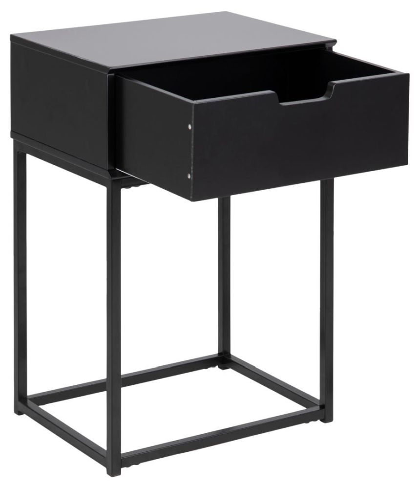 Product photograph of Mesilla Black 1 Drawer Bedside Table from Choice Furniture Superstore.