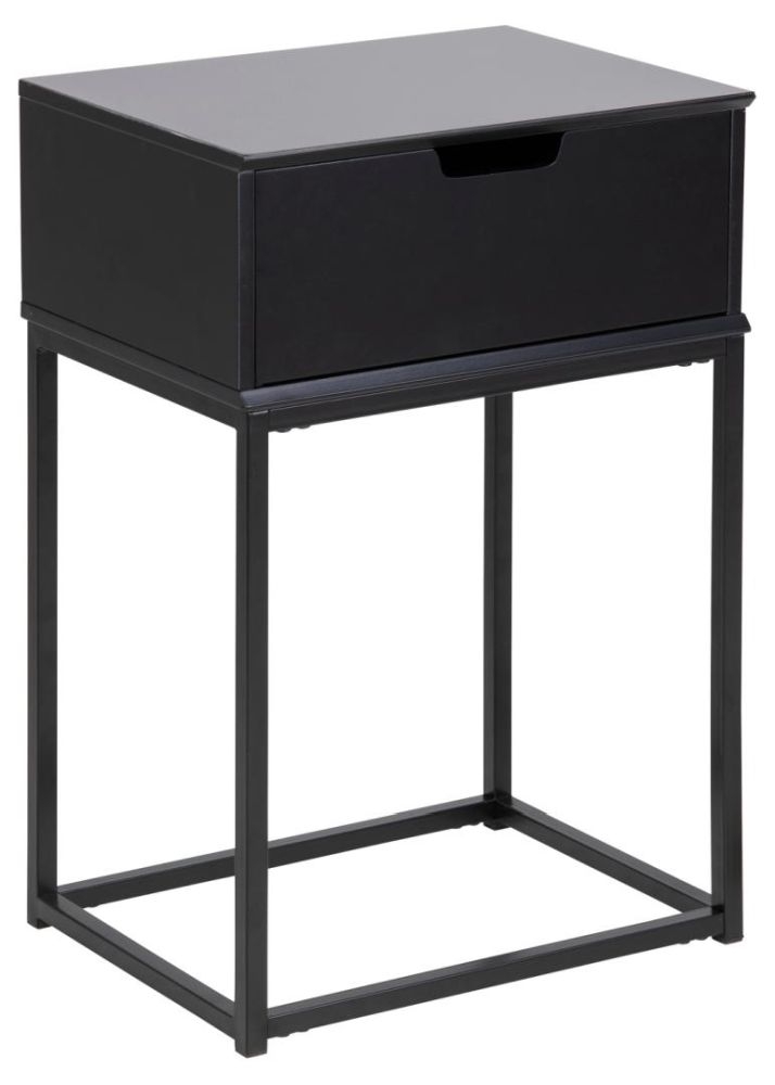 Product photograph of Mesilla Black 1 Drawer Bedside Table from Choice Furniture Superstore.