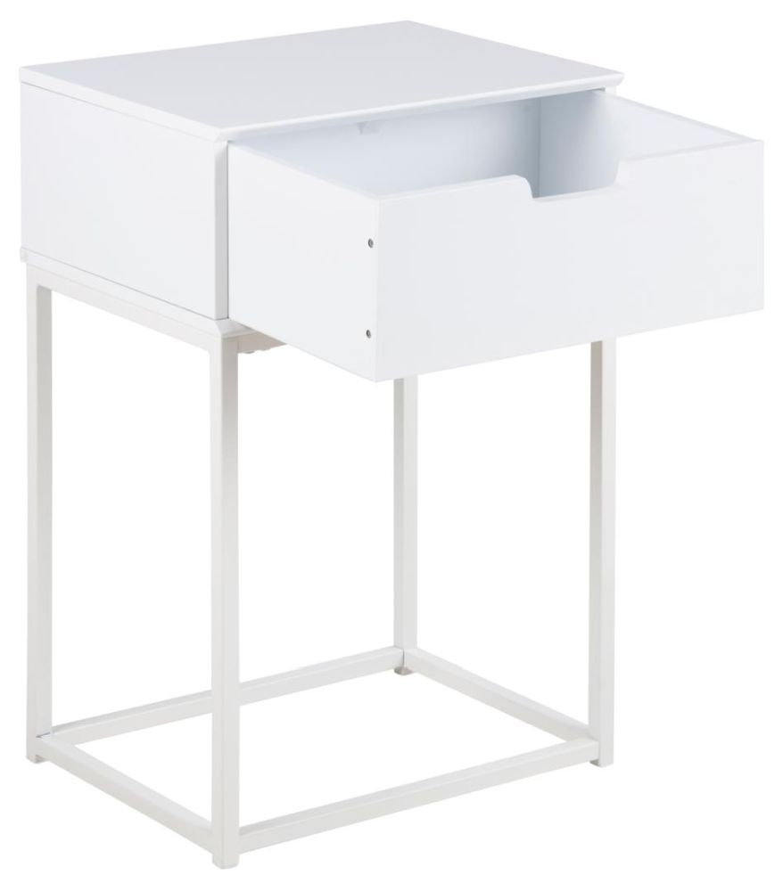 Product photograph of Mesilla White 1 Drawer Bedside Table from Choice Furniture Superstore.