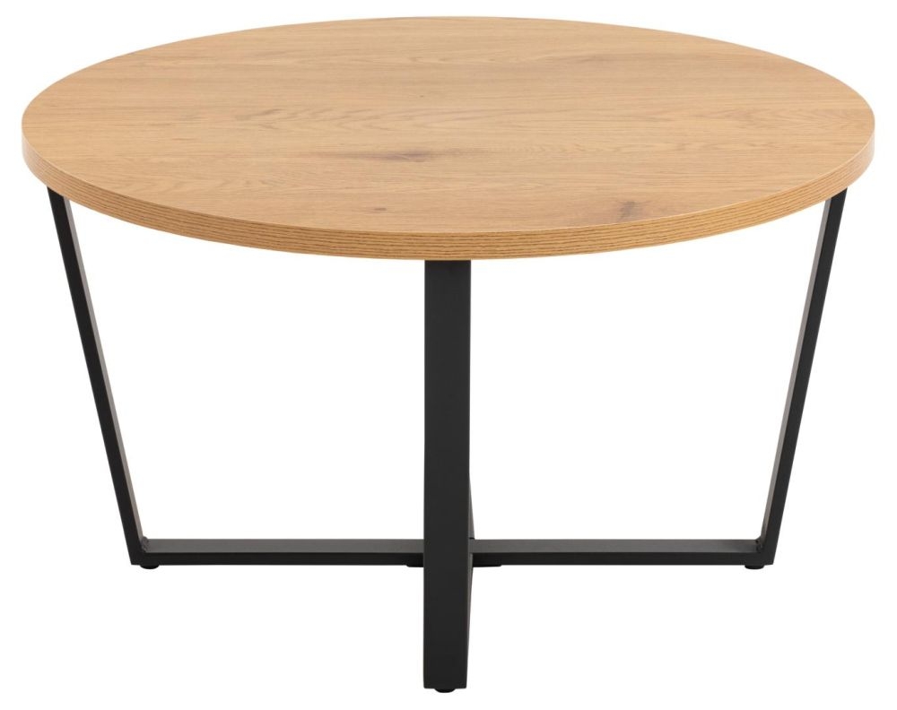 Product photograph of Alsey Wild Oak And Matt Black Legs Round Coffee Table from Choice Furniture Superstore.