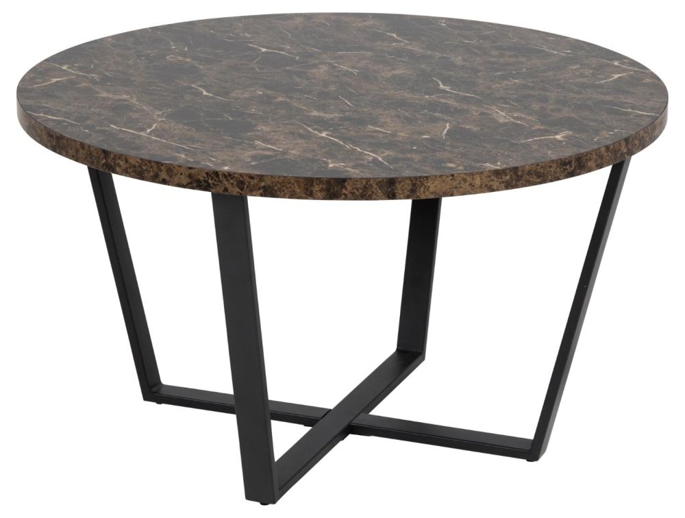 Product photograph of Alsey Brown Marble Effect Round Coffee Table from Choice Furniture Superstore.