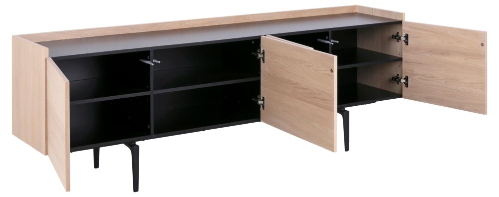 Product photograph of Calio Oak And Black Legs 4 Door Sideboard from Choice Furniture Superstore.