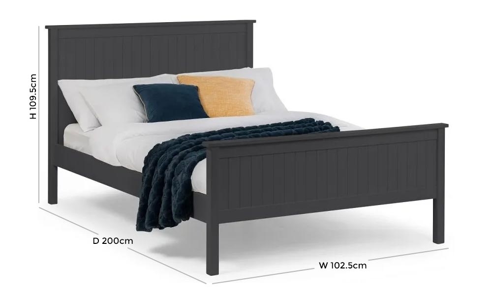Maine Anthracite Lacquered Pine Bed - Comes in Single, Double and King Size Options