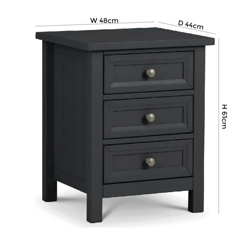 Product photograph of Maine Anthracite Lacquered Pine 3 Drawers Bedside Cabinet from Choice Furniture Superstore.