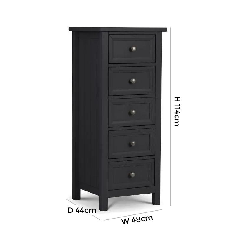 Product photograph of Maine Anthracite Lacquered Pine Tall 5 Drawer Chest from Choice Furniture Superstore.