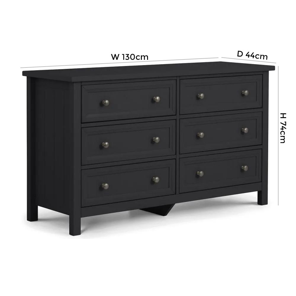 Product photograph of Maine Anthracite Lacquered Pine Wide 6 Drawer Chest from Choice Furniture Superstore.