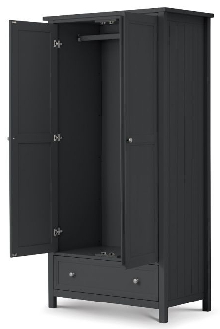 Product photograph of Maine Anthracite Lacquered Pine 2 Door 1 Drawer Wardrobe from Choice Furniture Superstore.