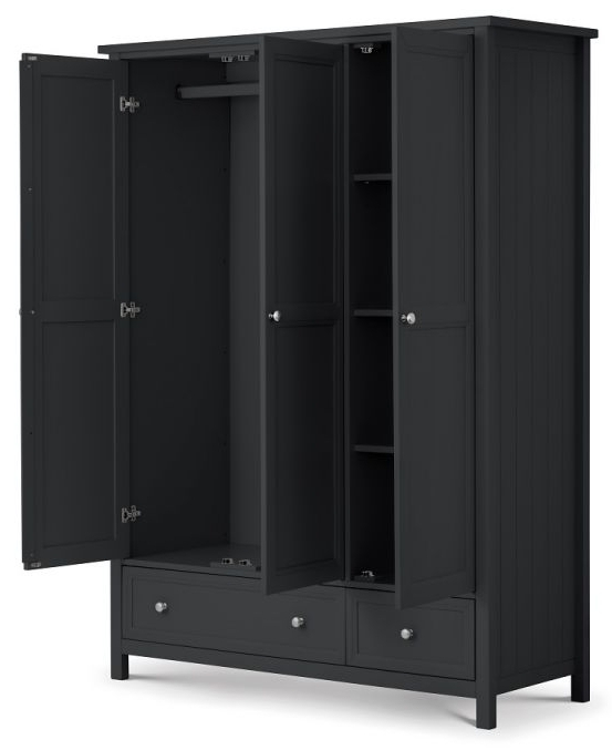 Product photograph of Maine Anthracite Lacquered Pine 3 Door 2 Drawers Wardrobe from Choice Furniture Superstore.