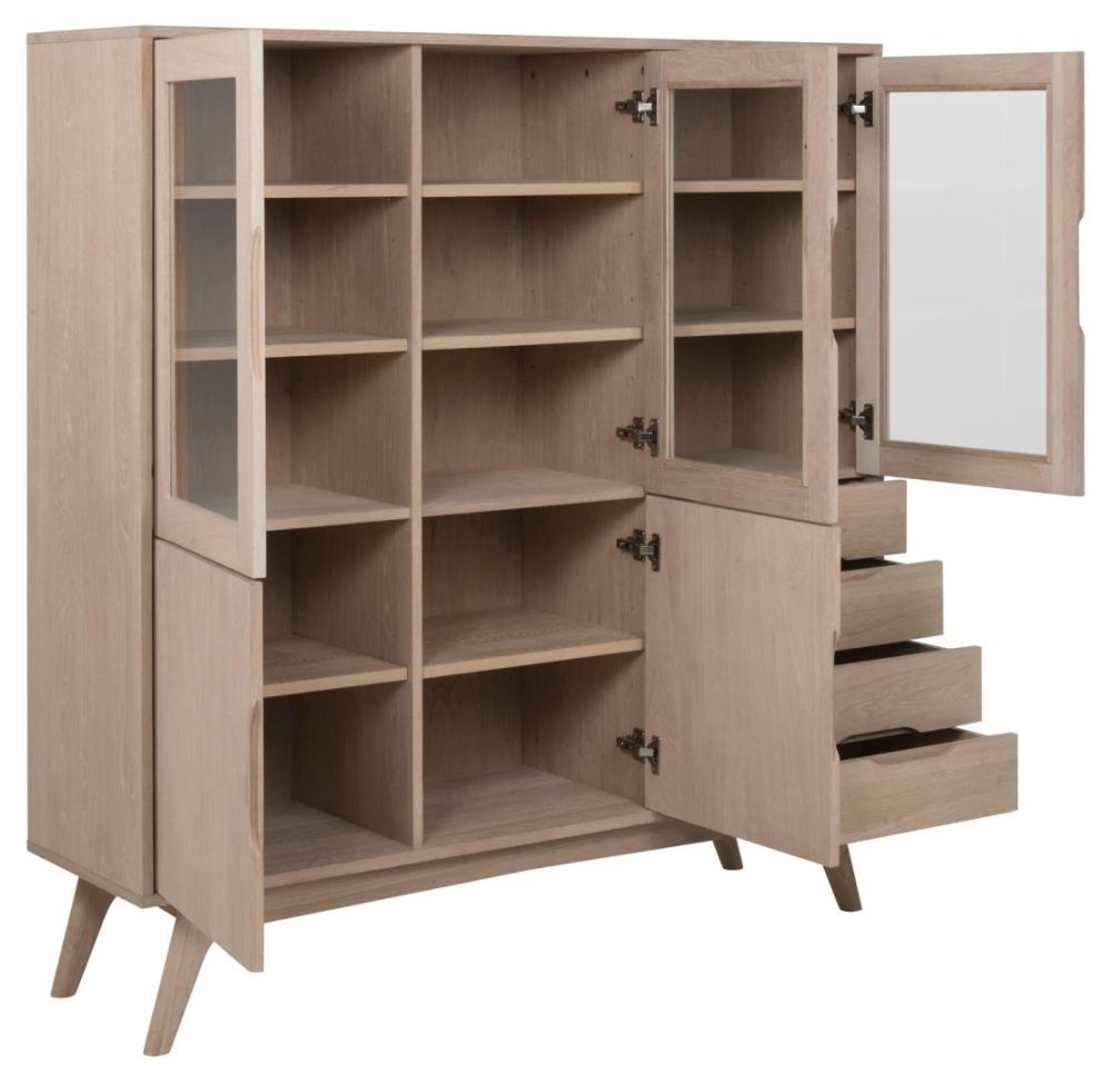 Product photograph of Maceo Oak 5 Door 4 Drawer Display Cabinet from Choice Furniture Superstore.