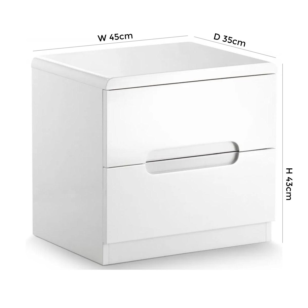 Product photograph of Manhattan White High Gloss 2 Drawer Bedside Cabinet from Choice Furniture Superstore.