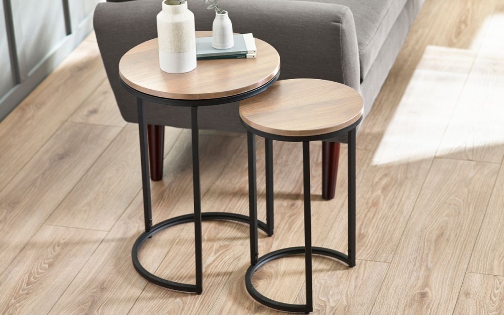 Product photograph of Tribeca Sonoma Oak Round Nest Of 2 Side Table from Choice Furniture Superstore.