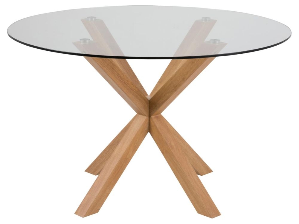 Product photograph of Horatio Glass And Oak 4 Seater Round Dining Table from Choice Furniture Superstore.