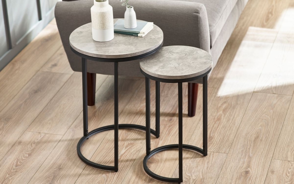 Product photograph of Staten Concrete Effect Round Nesting Side Table from Choice Furniture Superstore.