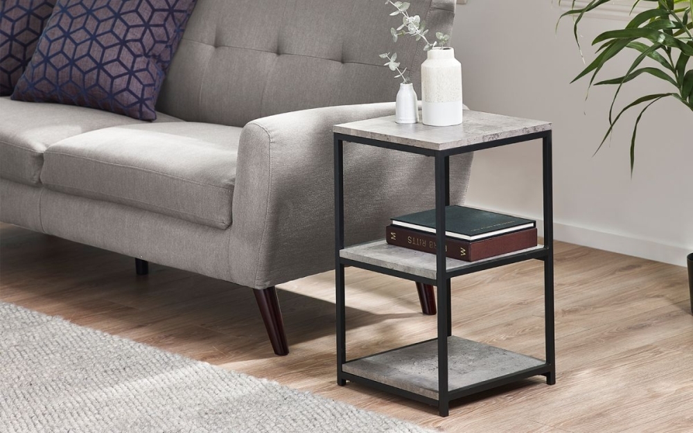 Product photograph of Staten Concrete Effect Tall Narrow Side Table from Choice Furniture Superstore.