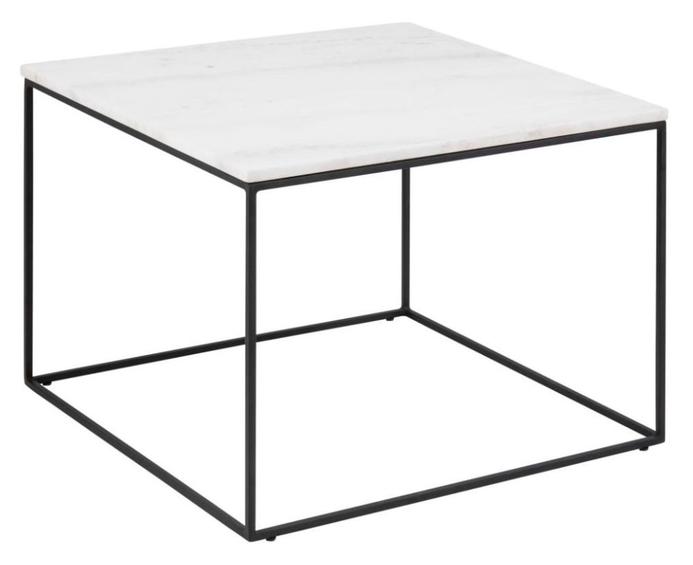 Product photograph of Benton White Guangxi Marble Effect Top And Matt Black Square Coffee Table from Choice Furniture Superstore.