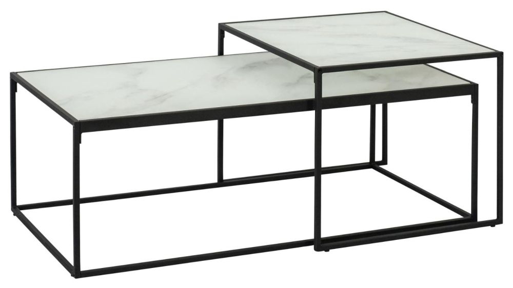 Product photograph of Benton Black And White Marble Effect Coffee Table Set Of 2 from Choice Furniture Superstore.