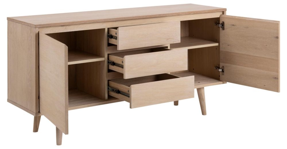 Product photograph of Nibley White Pigmented Oak Veneer 2 Door 3 Drawer Sideboard from Choice Furniture Superstore.
