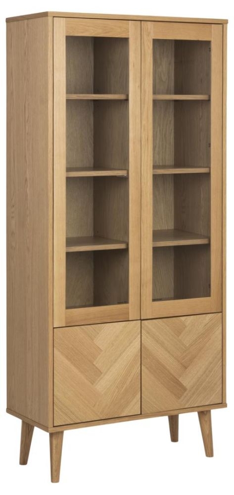 Product photograph of Nibley Oak Veneer 4 Door Display Cabinet from Choice Furniture Superstore.
