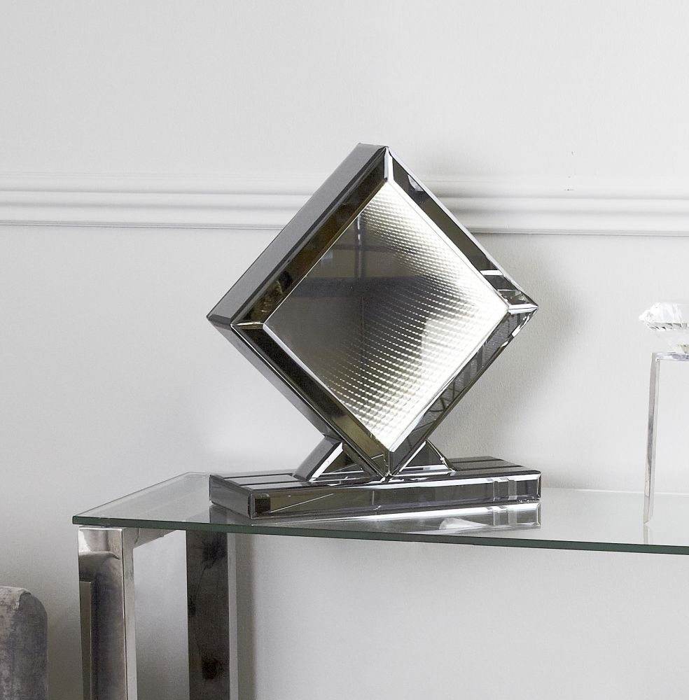 Product photograph of Clearance - Orbit Smoked Mirrored Rainbow Led Diamond Table Lamp - Fs108 from Choice Furniture Superstore.
