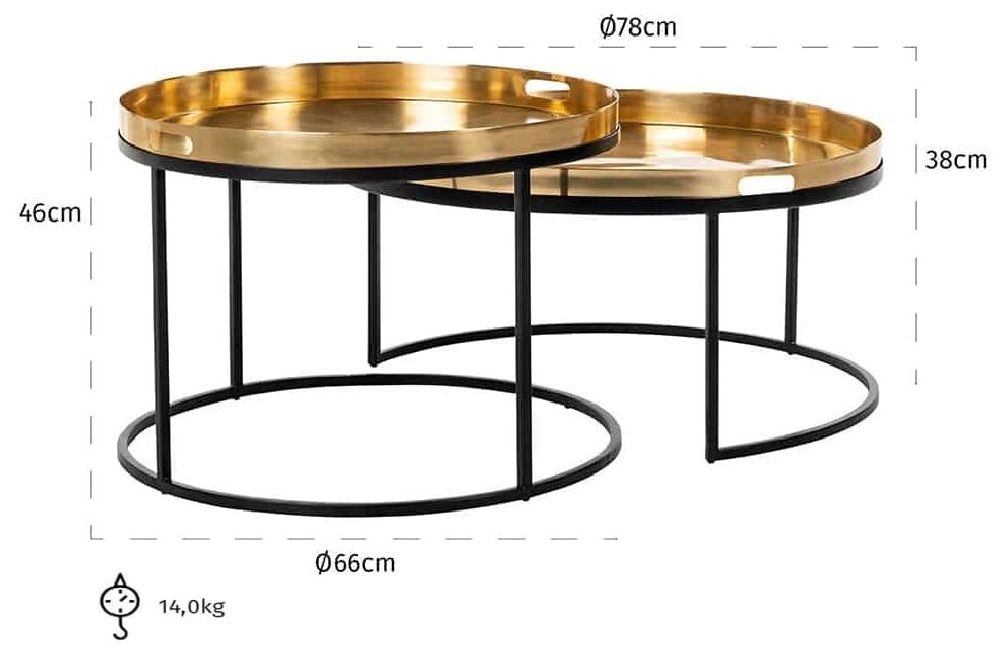 Product photograph of Clearance - Dustin Gold And Black Round Coffee Table Set Of 2 - Fs416 from Choice Furniture Superstore.