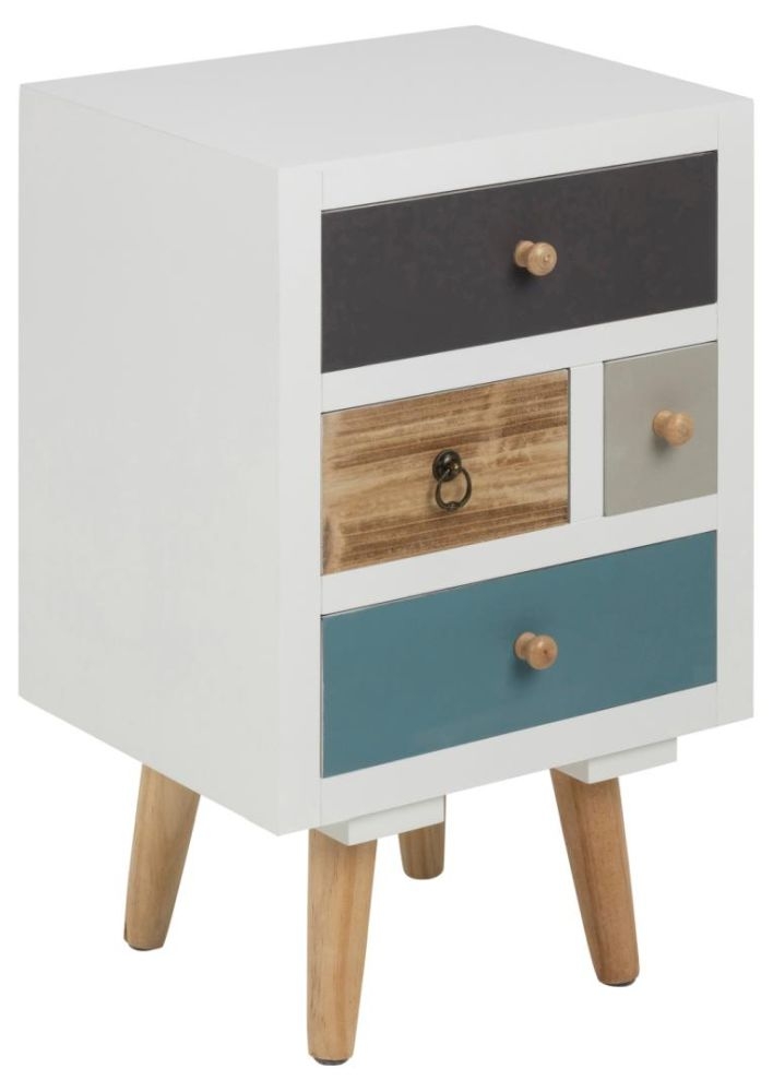Tiro White with Multi Coloured 4 Drawer Bedside Table