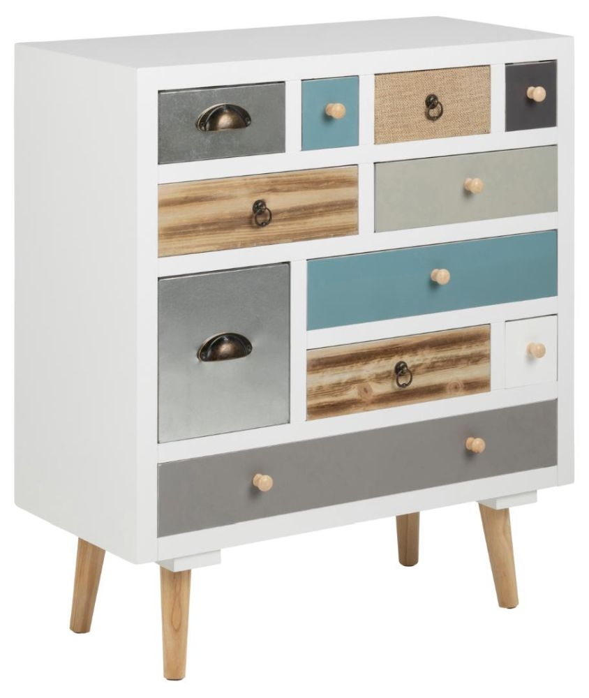 Product photograph of Tiro White With Multi Coloured 11 Drawer Chest from Choice Furniture Superstore.