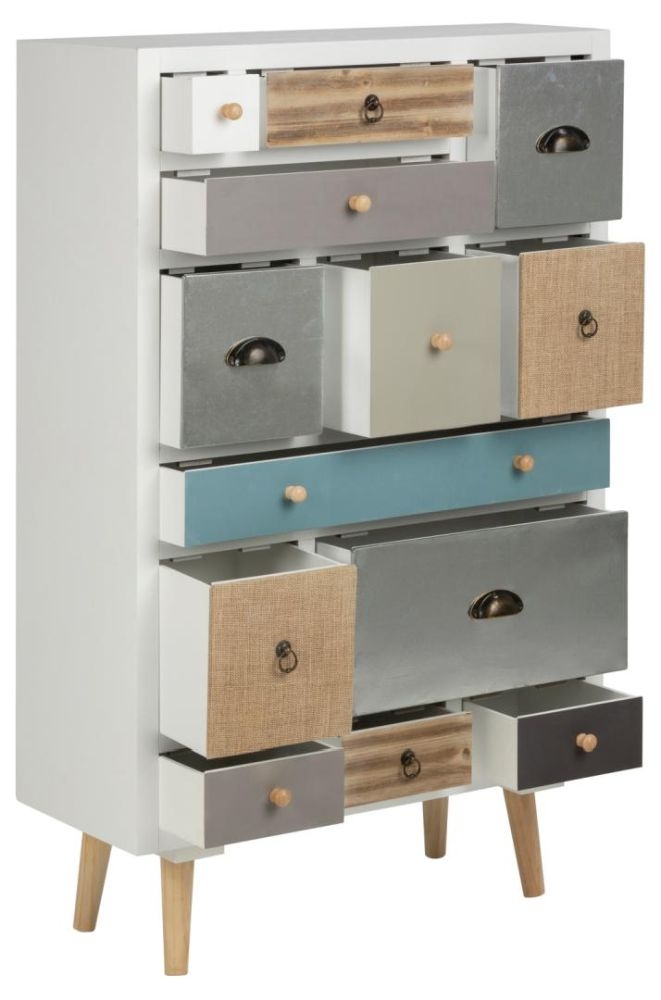 Product photograph of Tiro White With Multi Coloured 13 Drawer Chest from Choice Furniture Superstore.